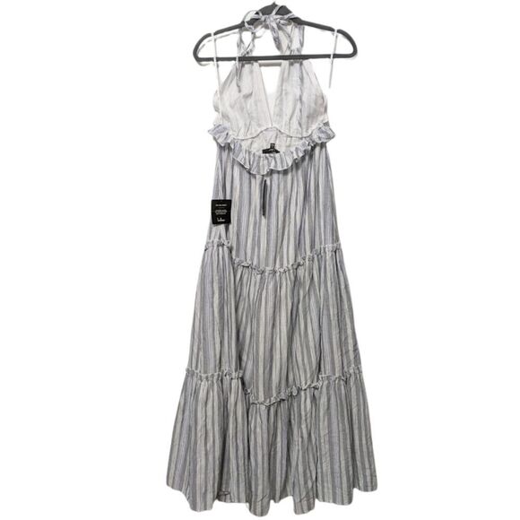 NWT LULUS Vacay Babe Grey Striped Halter Maxi Dress S - Picture 9 of 12